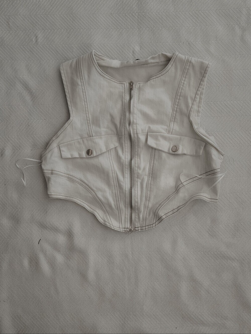 Fashion Nova White Zip-Up Jean Vest